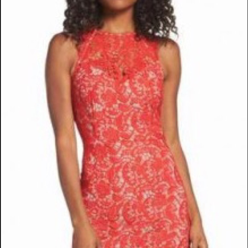 Holiday Red lace sheath party dress